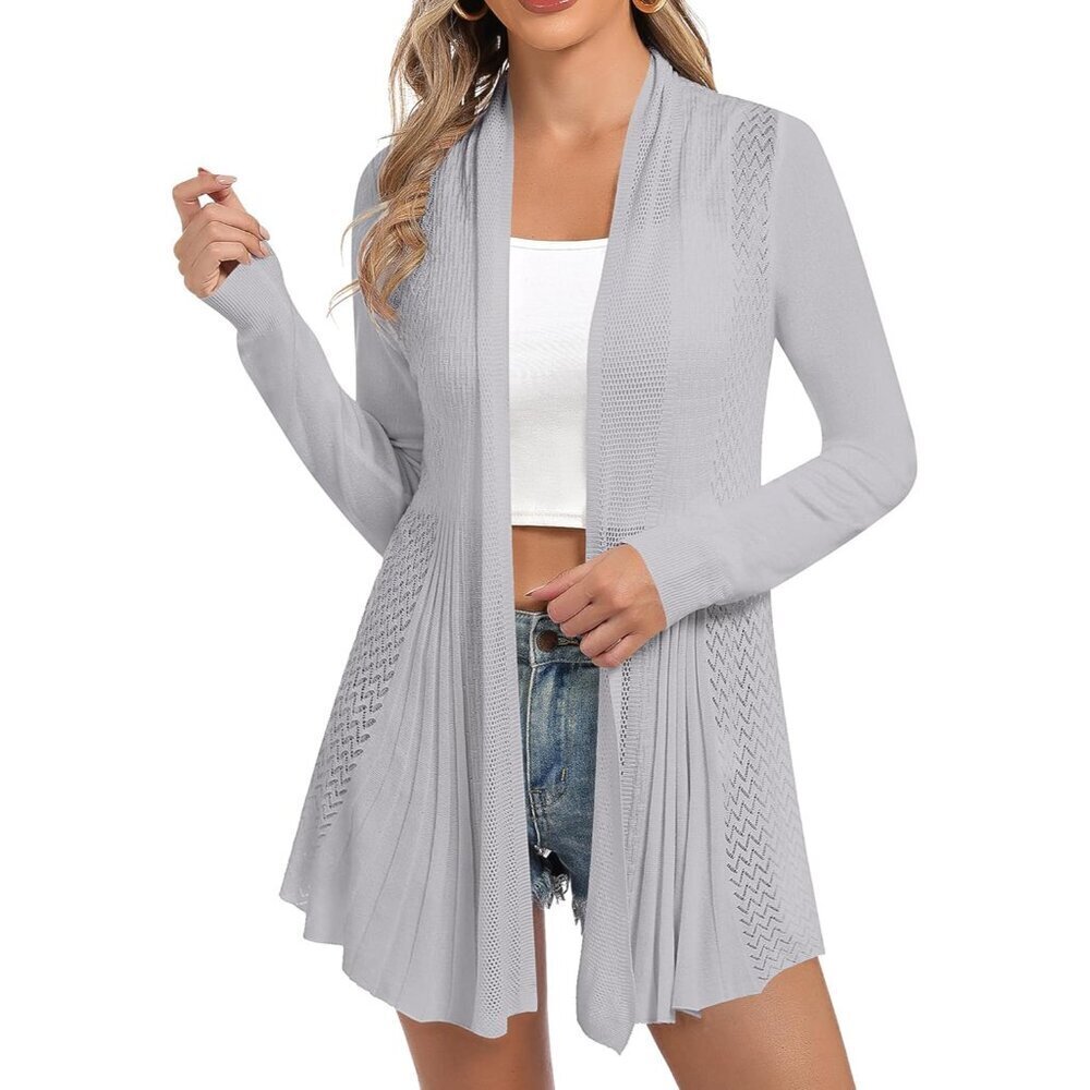 Women Long Sleeve Knit Cardigan Lightweight Casual Open Front Sweater